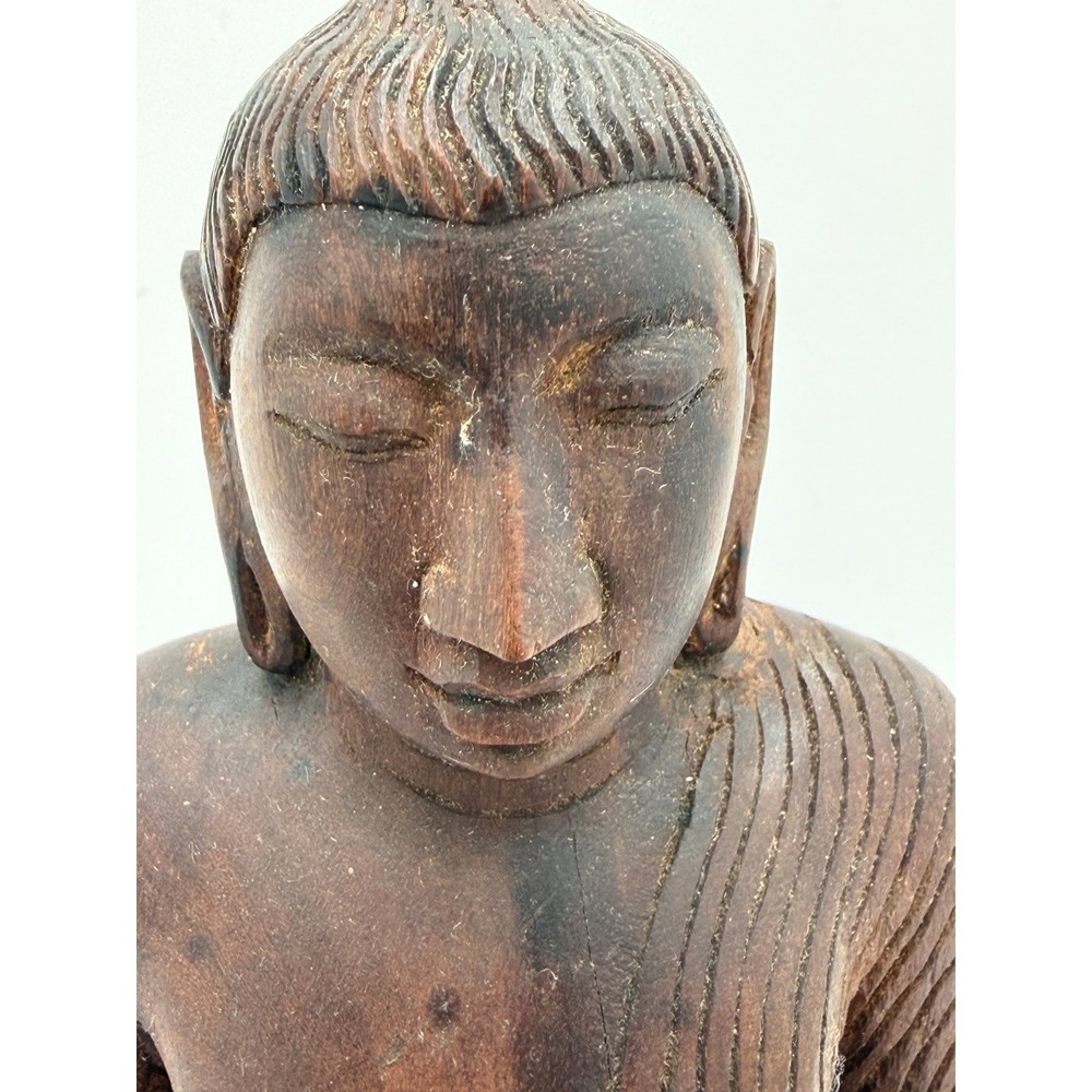 Vintage Carved Wood Buddha Statue & Embossed Metal Wall Plaque Buddhist Decor - Picture 8 of 15